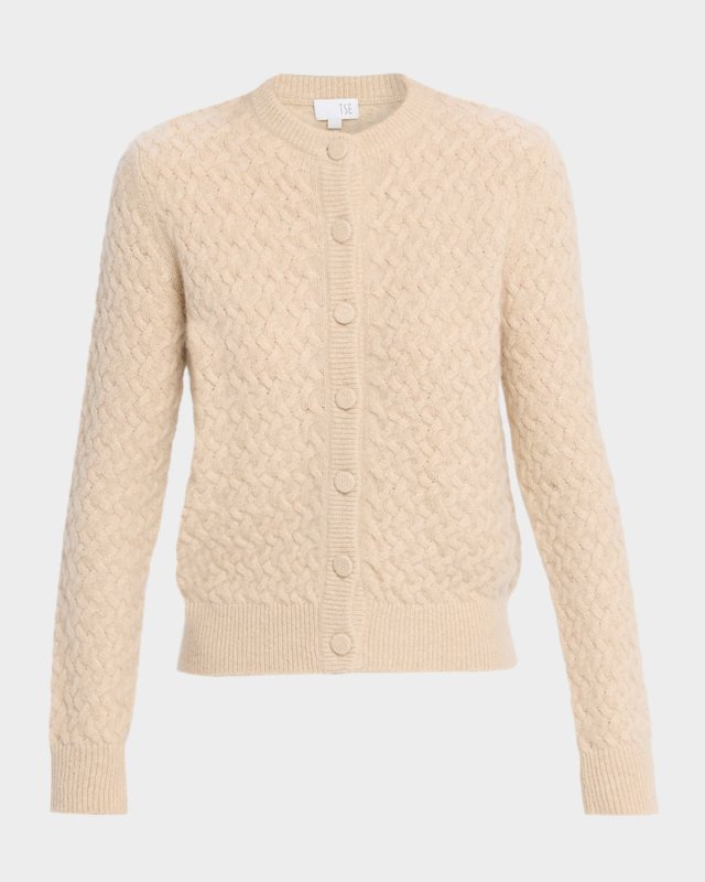 Boucle Cashmere Cable-Knit Cardigan